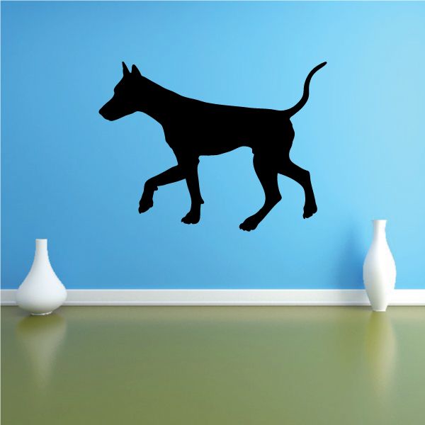 Black Doberman Pinscher silhouette decal, strolling standing dog profile