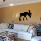 Moose silhouette wall decal, dark black standing figure with raised legs