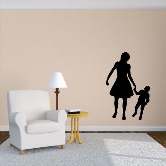 Image of Strolling Mother and Son Mothers Day Silhouette Decal