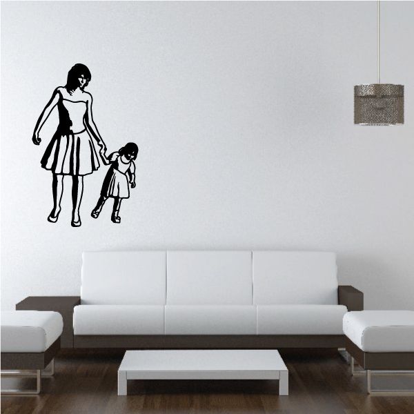 Image of Strolling Mother Daughter Holding Hands Decal