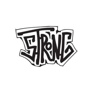 Graffiti decal with bold black lettering inside angular starburst outline