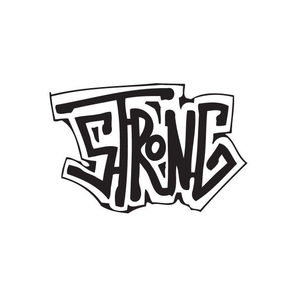 Graffiti decal with bold black lettering inside angular starburst outline