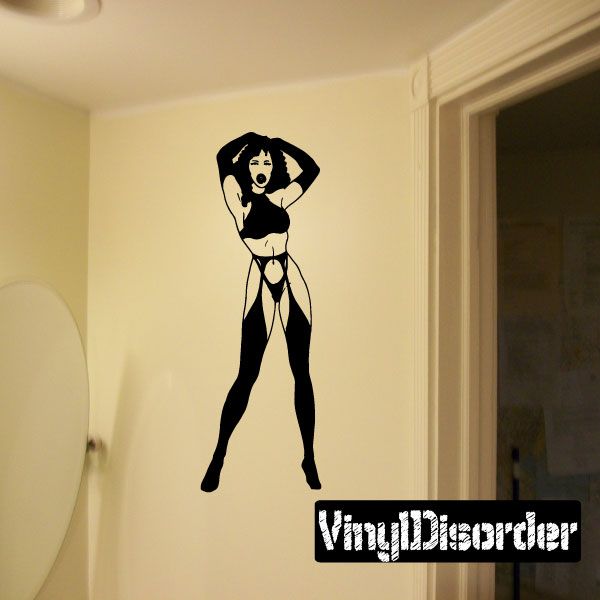 Lingerie woman wall decal, black silhouette and “VingDisorder” text