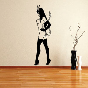 Black devil girl decal with horns and boots, full-body standing pose