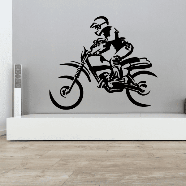 Black dirt bike rider decal with stylized off-road motorcycle and helmeted driver