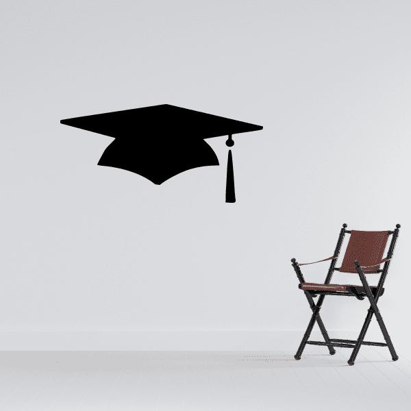 Black graduation cap decal with tassel and mortarboard