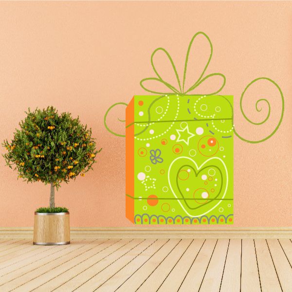 Image of Stylized Green Present Die Cut Decal