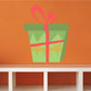 Green gift box decal with red bow and ribbon, die cut