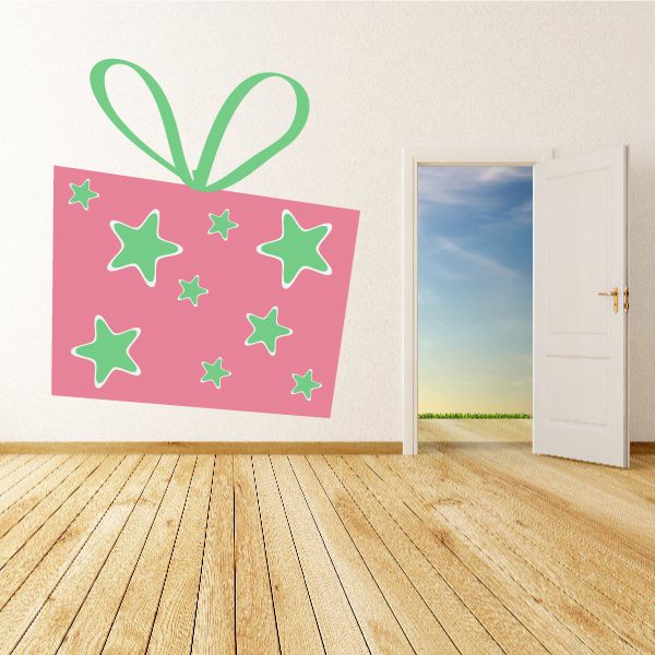 Image of Stylized Pink Present with Stars Die Cut Decal