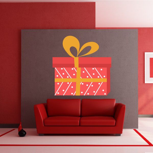 Image of Stylized Red Present with Orange Bow Die Cut Decal