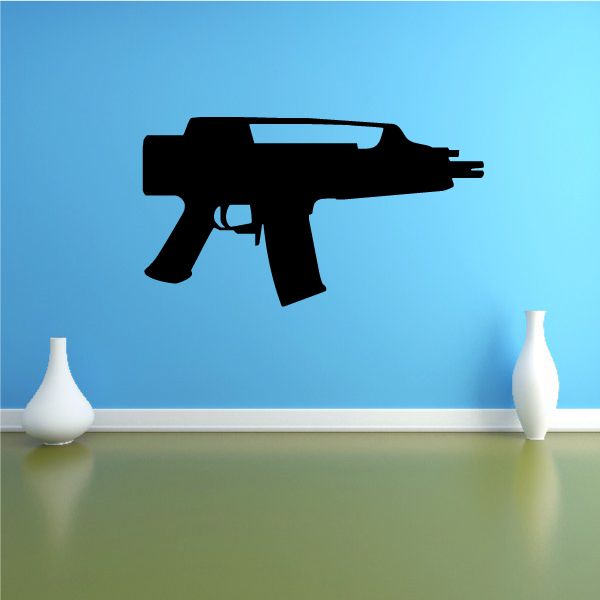 Submachine gun decal, black pistol-style firearm silhouette