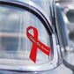 Substance abuse awareness ribbon vinyl sticker, red with white lettering on car window