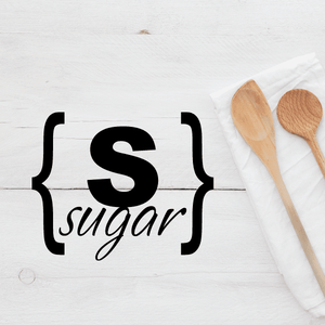 Black bracket decal with '$' and cursive 'sugar' lettering