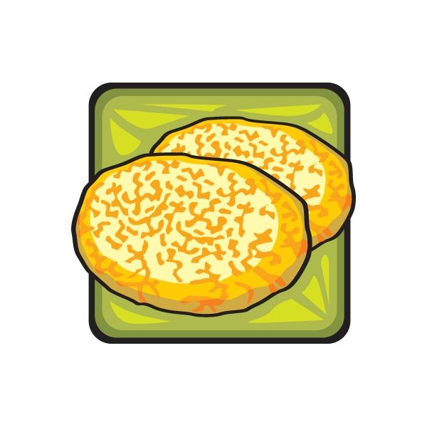 Square sugar cookie sticker with two orange cookies and white sprinkle pattern