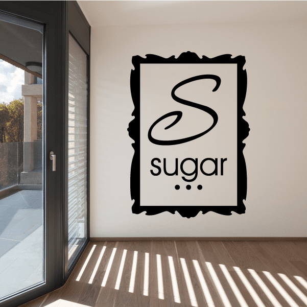Square sugar decal with stylized S and "sugar" text