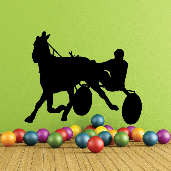 Black horse racing decal featuring jockey silhouette and racing cart