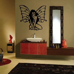Butterfly fairy wall decal with black winged silhouette and whimsical figure.