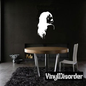 White silhouette woman wall decal with detailed hair profile
