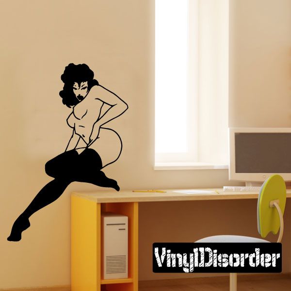 Woman thigh-highs decal silhouette in black, arms on hip