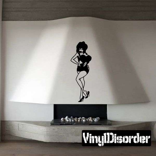 Lingerie woman wall decal silhouette in black, high heels and curvy pose
