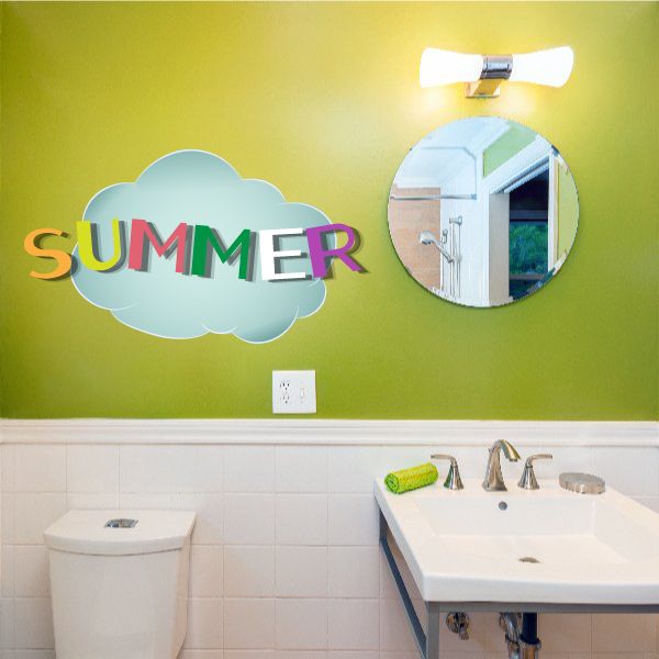 Summer quote vinyl wall decal with blue cloud and colorful SUMMER lettering