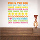 Summertime word collage decal with sun icons and summer-themed text, including SUMMERTIME