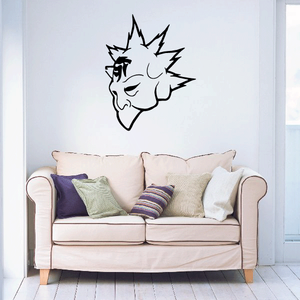 Sun bird mask wall decal with black line-art profile face