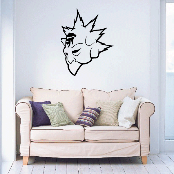 Sun bird mask wall decal with black line-art profile face