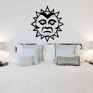 Black spiky sun face wall decal with wide eyes and angry mouth