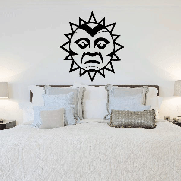 Black spiky sun face wall decal with wide eyes and angry mouth