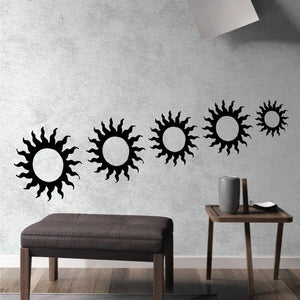 Sunburst sun flares wall decal set with five black sun icons