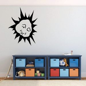 Black sun sleeping wall decal with closed eyes and sleepy face