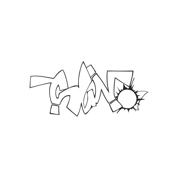 Graffiti sun text decal, black outline with burst and sharp lettering