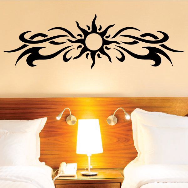 Sun tribal wall decal, black sun with ornate filigree rays