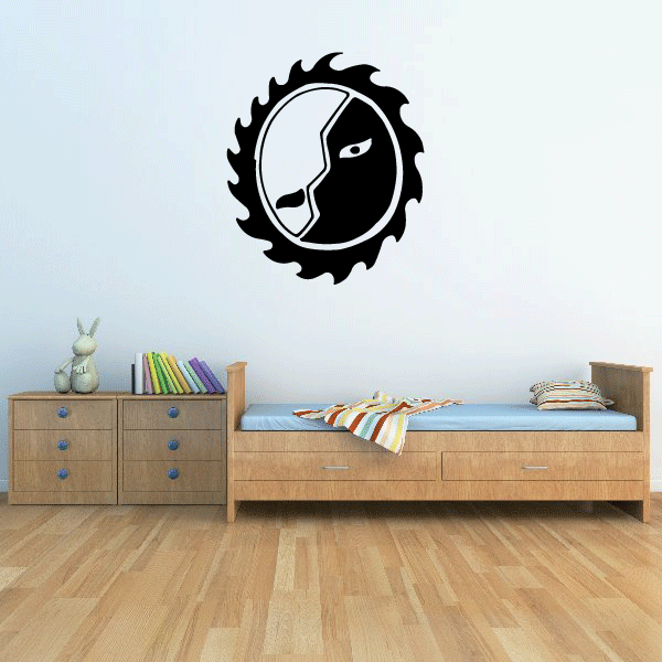 Circular black-and-white vinyl wall decal with stylized yin-yang animal face