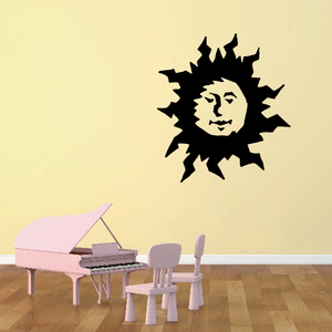 Black sun wall decal with stylized face, vinyl sticker