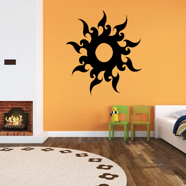 Black sun vinyl wall decal with ornate circular center and rays