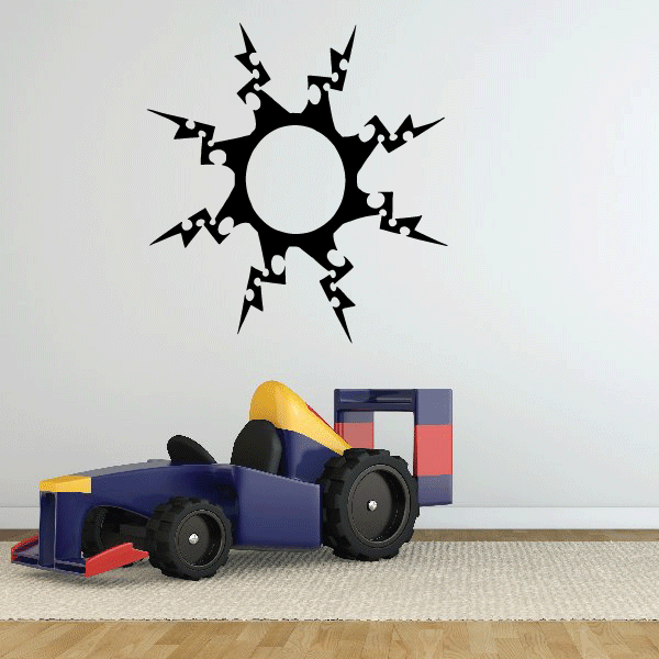 Vinyl sun wall decal with black burst and white center circle