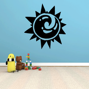 Sun wall decal vinyl: black cartoon sun with smiling face and white swirl