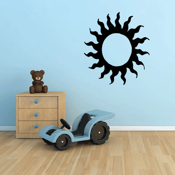 Black sun wall decal with circular center, vinyl
