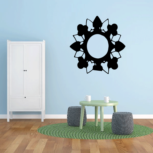 Vinyl sun wall decal with dark rays and light blue center circle