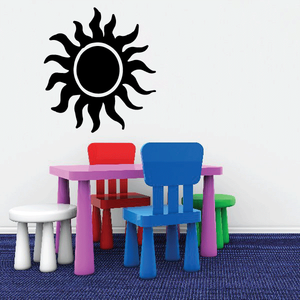 Black sun wall decal with white outline, vinyl sticker