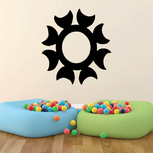 Black sun wall decal with circular center and sun rays