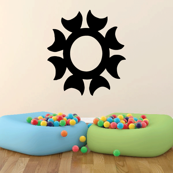 Black sun wall decal with circular center and sun rays