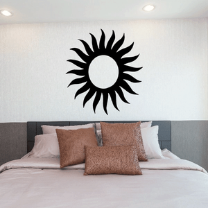 Sun wall decal vinyl with black spoked circle design