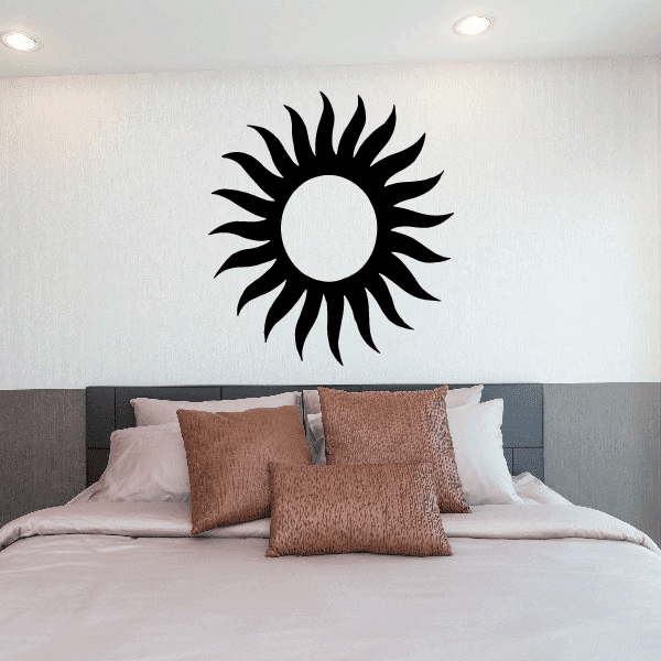 Sun wall decal vinyl with black spoked circle design