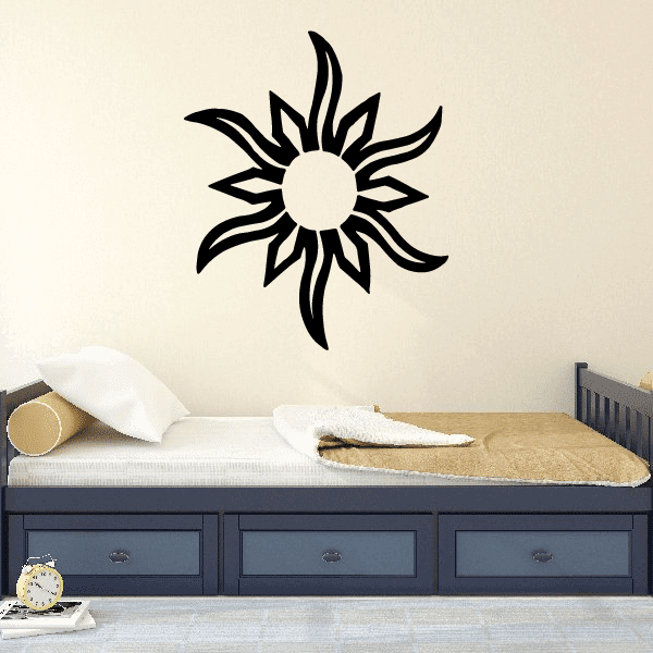 Sun wall decal, black spiky rays with pale center vinyl sticker