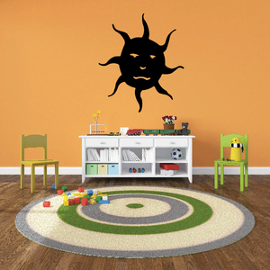 Black vinyl sun wall decal with smiling face and spiky rays