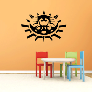 Black sun face wall decal with decorative rays