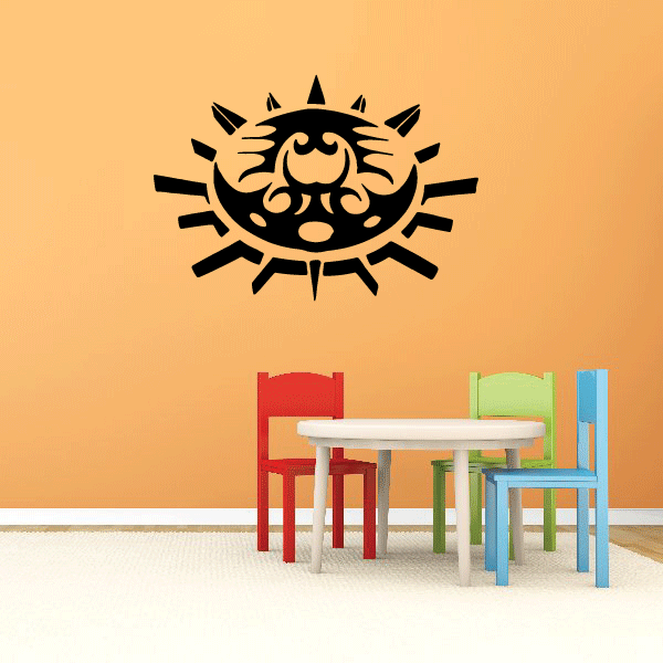 Black sun face wall decal with decorative rays